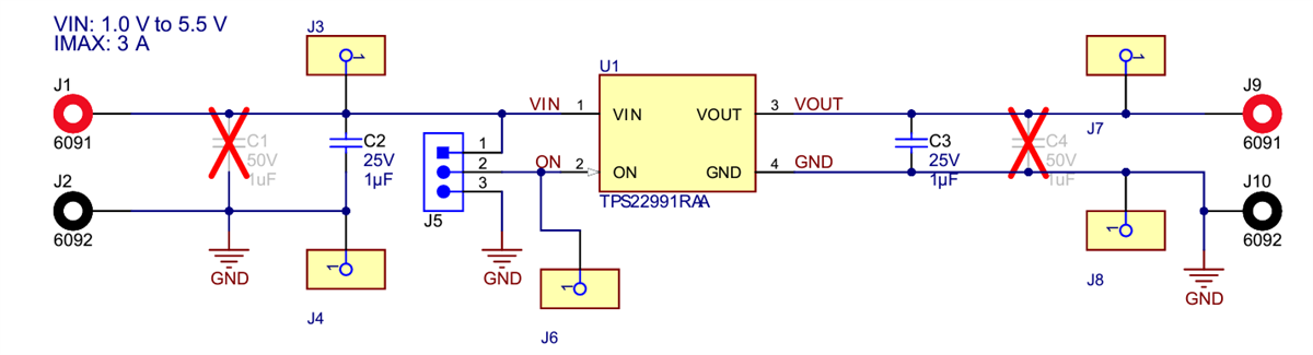 Schematic - Texas Instruments TPS22991EVM Evaluation Module